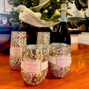 🎄🎄Lillie Pulitzer ☀️🌴💕 🌊 Gold Calypso Coast tumblers 🍾 and champagne flutes 🥂 🎄🎄